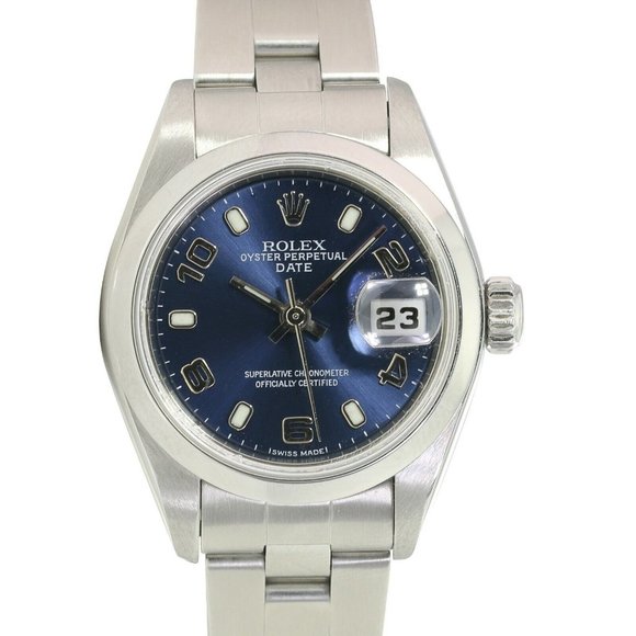 ROLEX DATEJUST BLUE INDEX-ARABIC DIAL STAINLESS STEEL DOME OYSTER WATCH 69160 - Picture 1 of 8